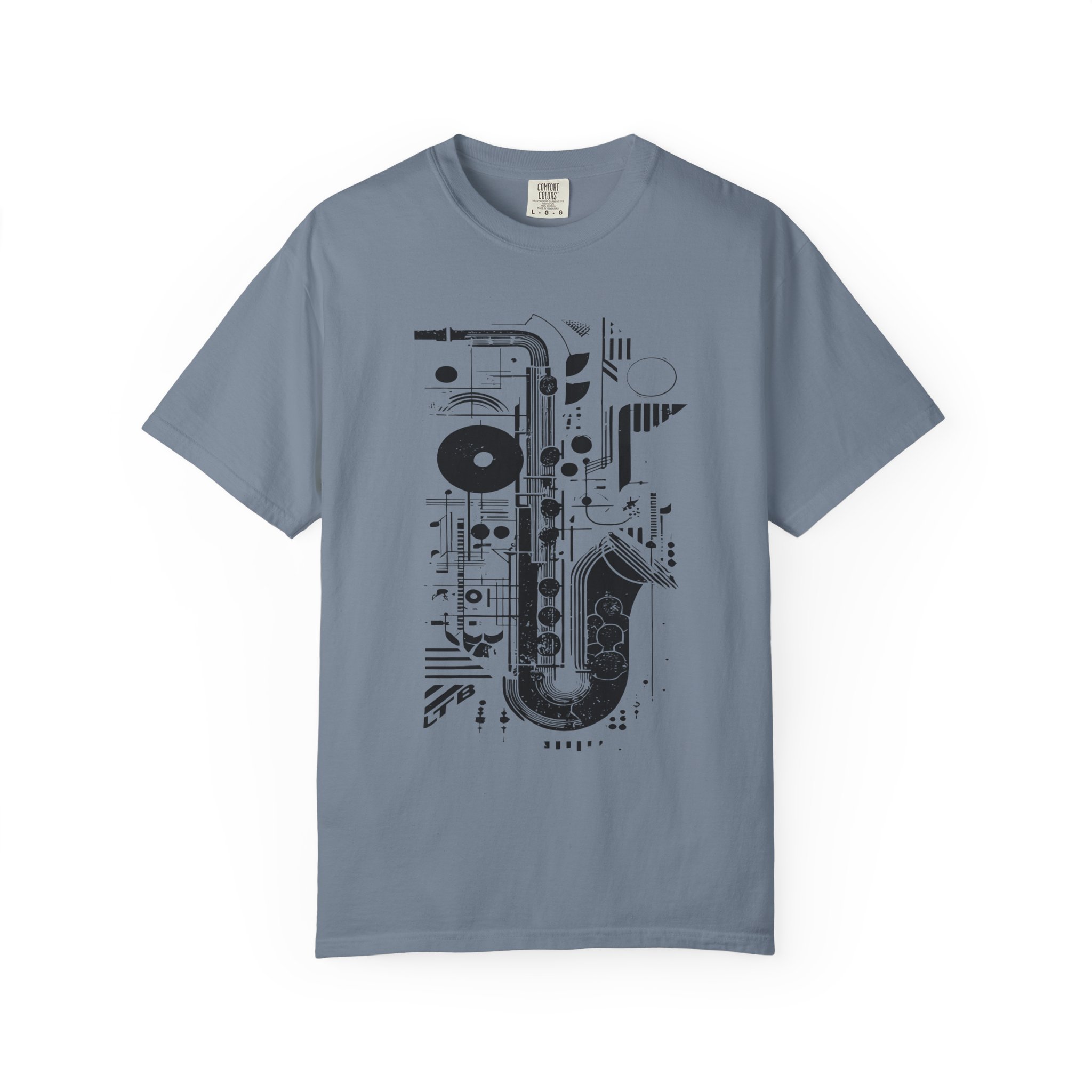 Saxophone Geometric Graphic T-Shirt | Abstract Jazz Instrument Streetwear Tee - Image 12