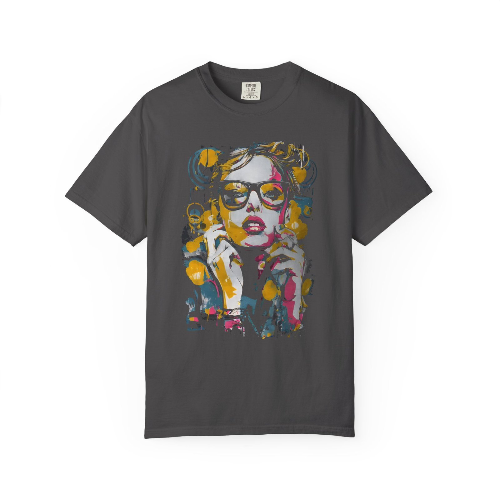 Pop Art Girl T-Shirt | Colorful Fashion Portrait Streetwear Graphic Tee - Image 3