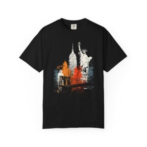 New York City Double Sided T-Shirt | NYC Skyline Statue of Liberty Front & Back Graphic Tee