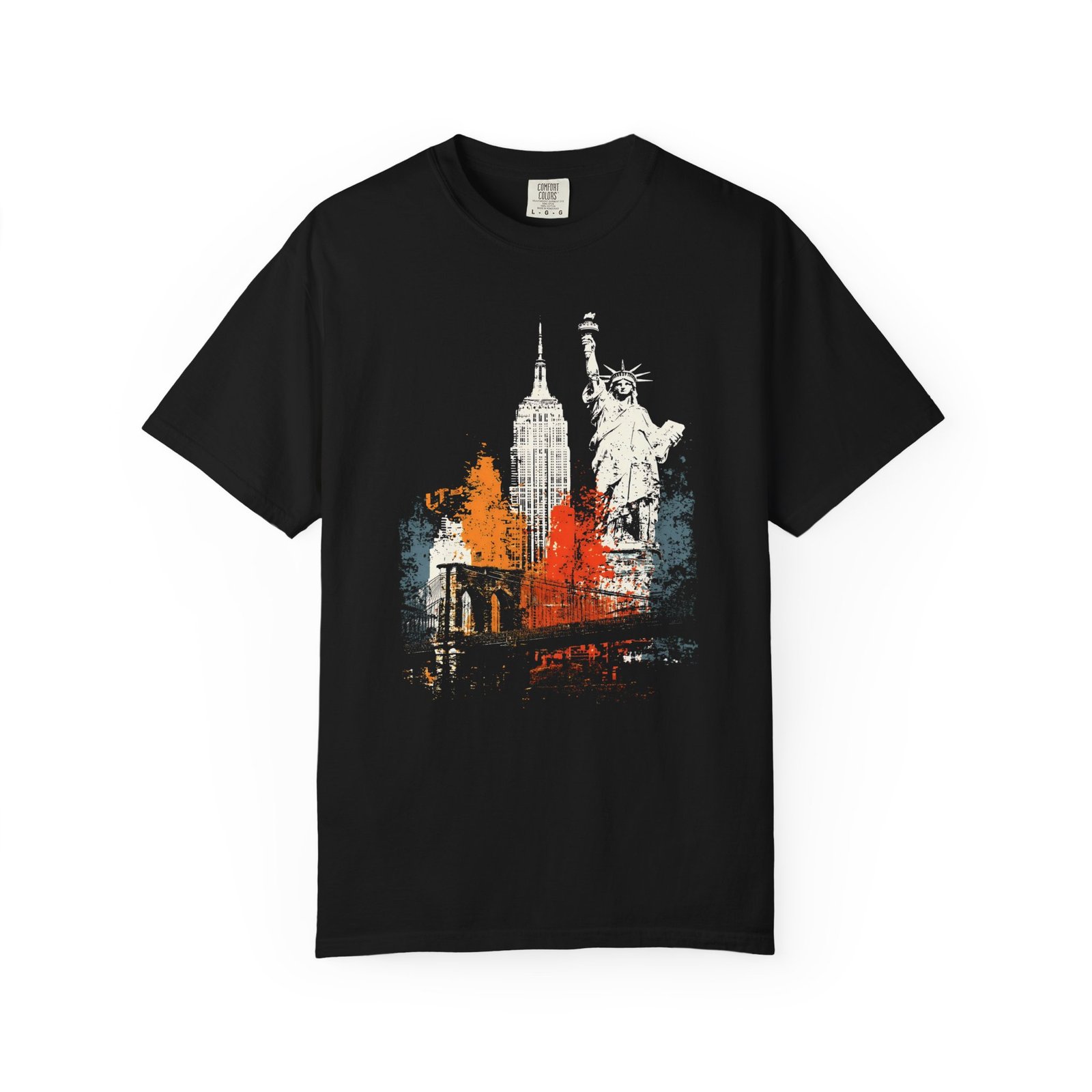New York City Double Sided T-Shirt | NYC Skyline Statue of Liberty Front & Back Graphic Tee