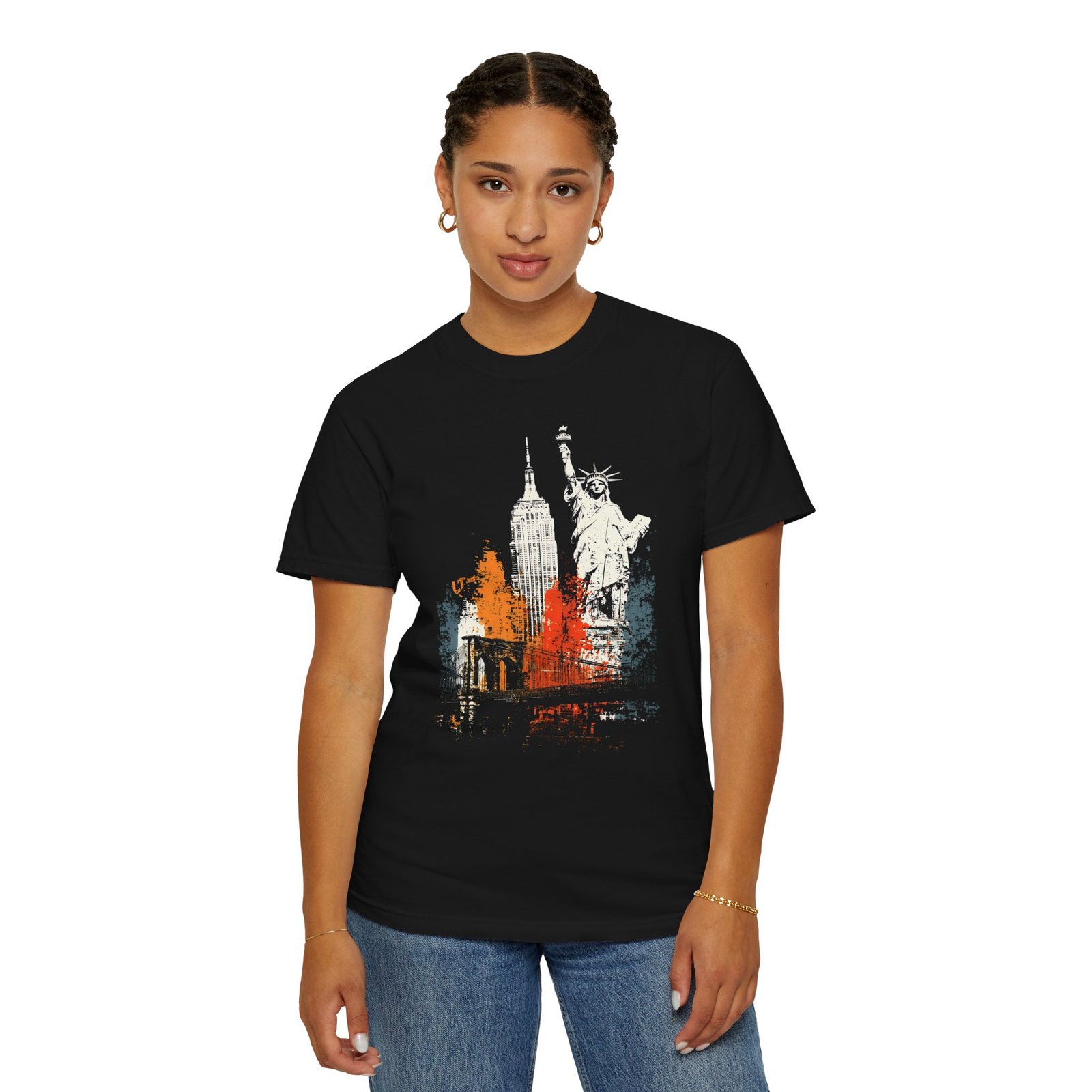 New York City Double Sided T-Shirt | NYC Skyline Statue of Liberty Front & Back Graphic Tee - Image 2