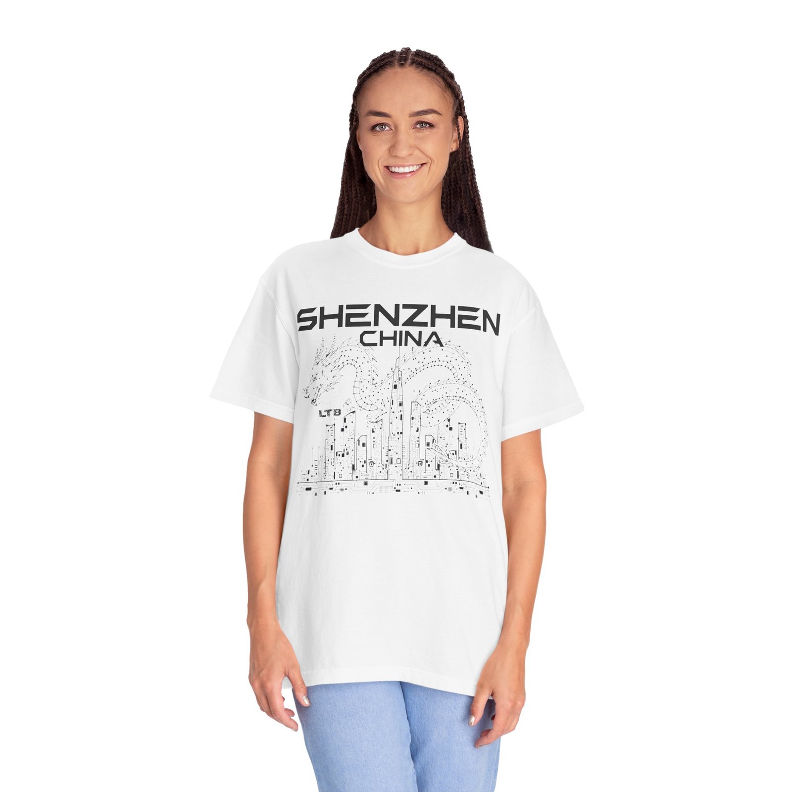 Shenzhen China Double‑Sided T-Shirt | Tech City Skyline Graphic Back Print Tee - Image 2