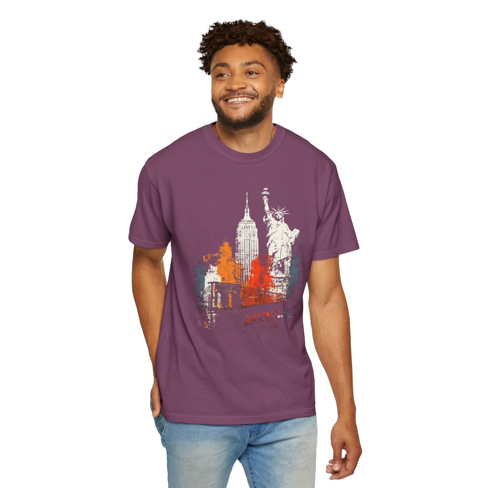 New York City Double Sided T-Shirt | NYC Skyline Statue of Liberty Front & Back Graphic Tee - Image 15