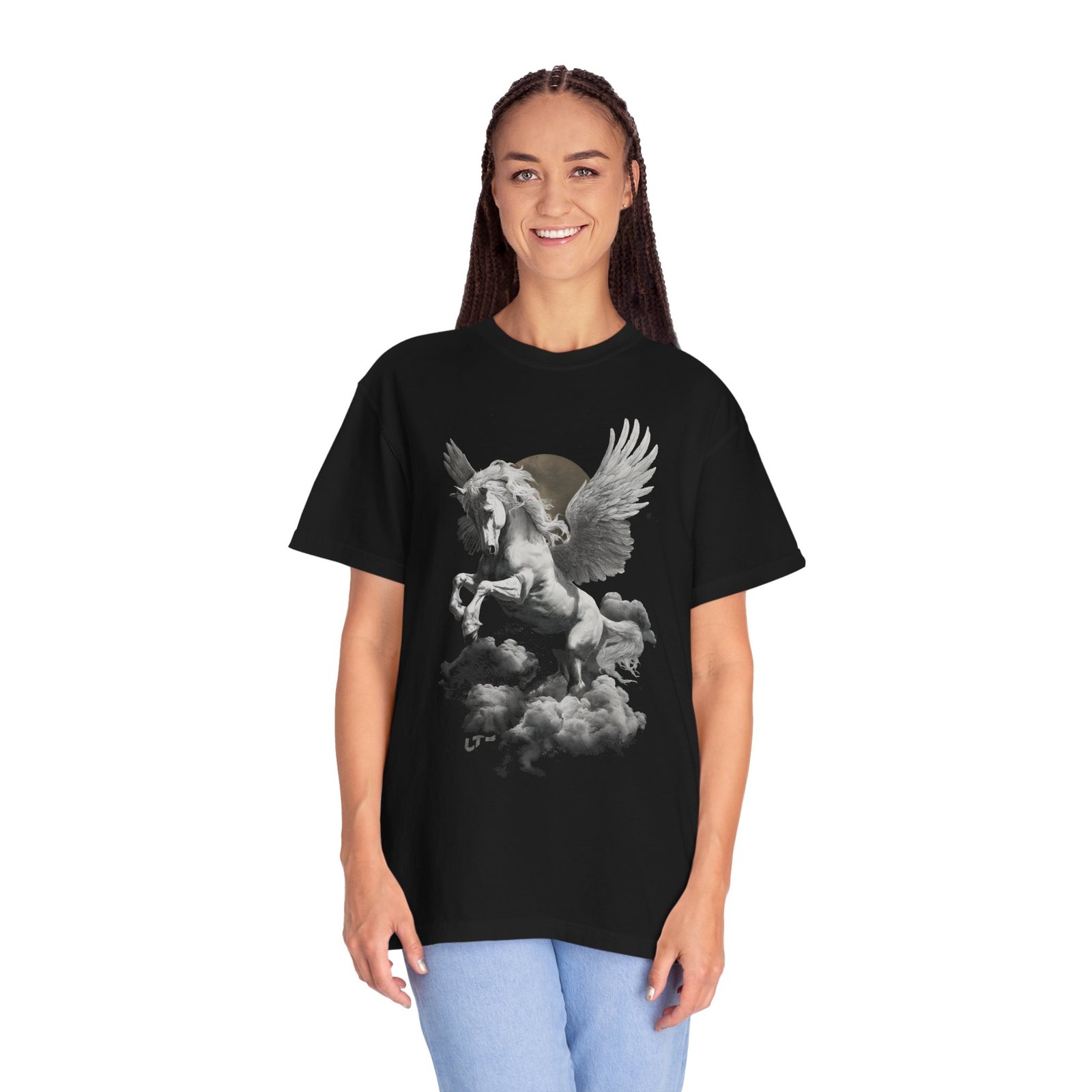Pegasus Cloud Flight T-Shirt | Mythical Winged Horse Fantasy Graphic Streetwear Tee - Image 2