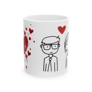 Love Couple Comic Mug | Romantic Hearts Valentine Ceramic Coffee Mug