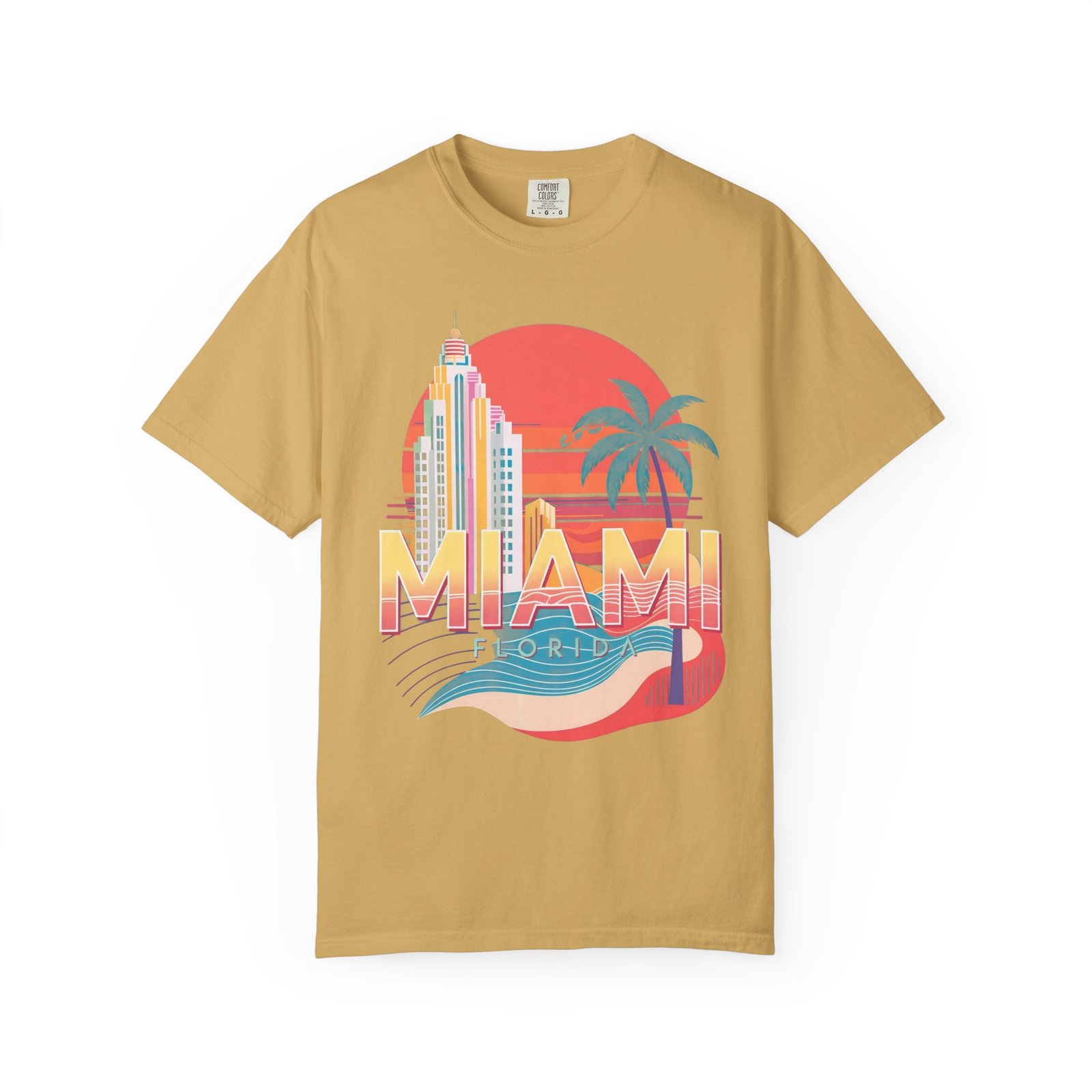 Miami Florida T-Shirt | Vintage Palm Beach Skyline Vacation Streetwear Tee - Image 3