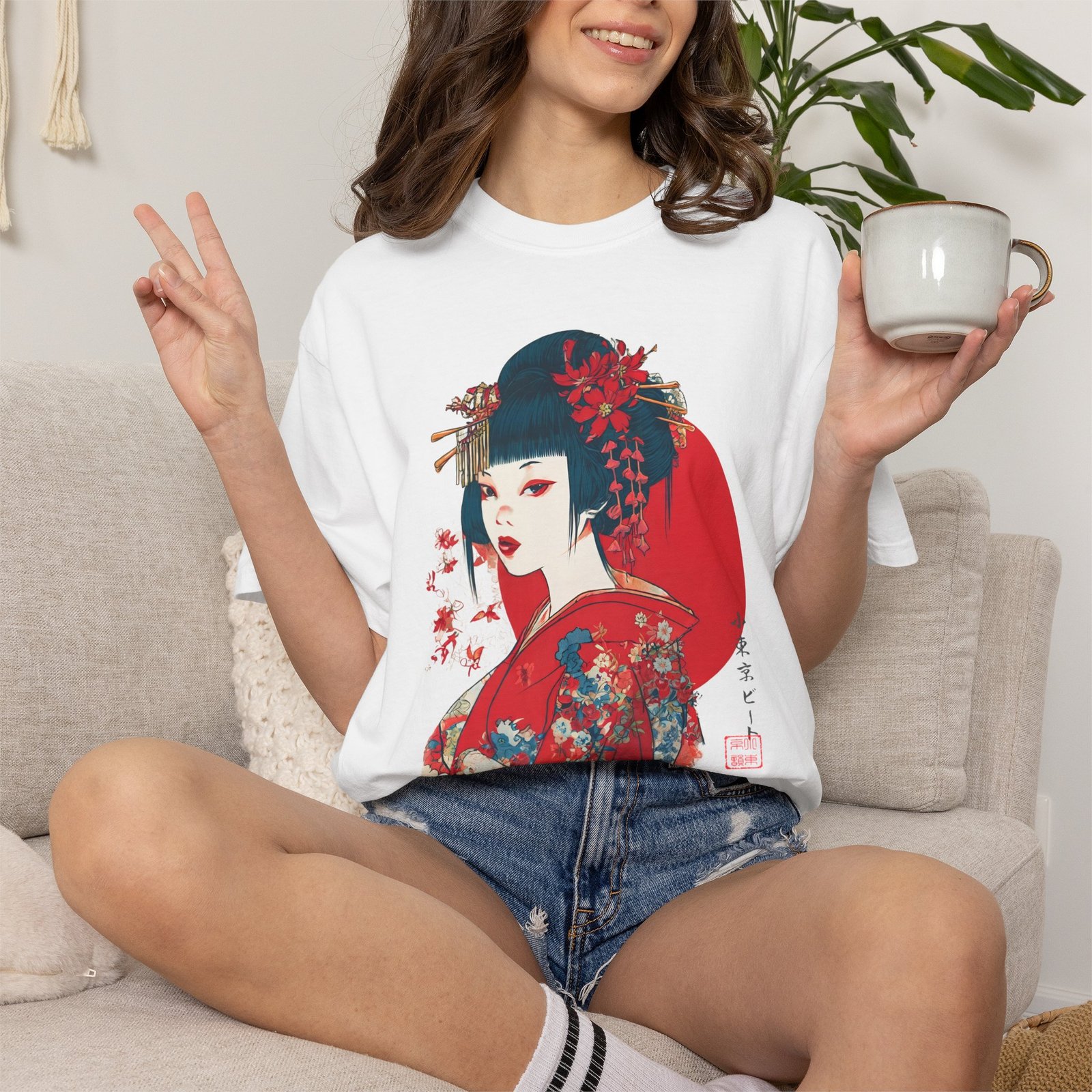 Japanese Geisha Maiko Art T-Shirt | Kimono Art Tokyo Culture Graphic Tee - Image 2