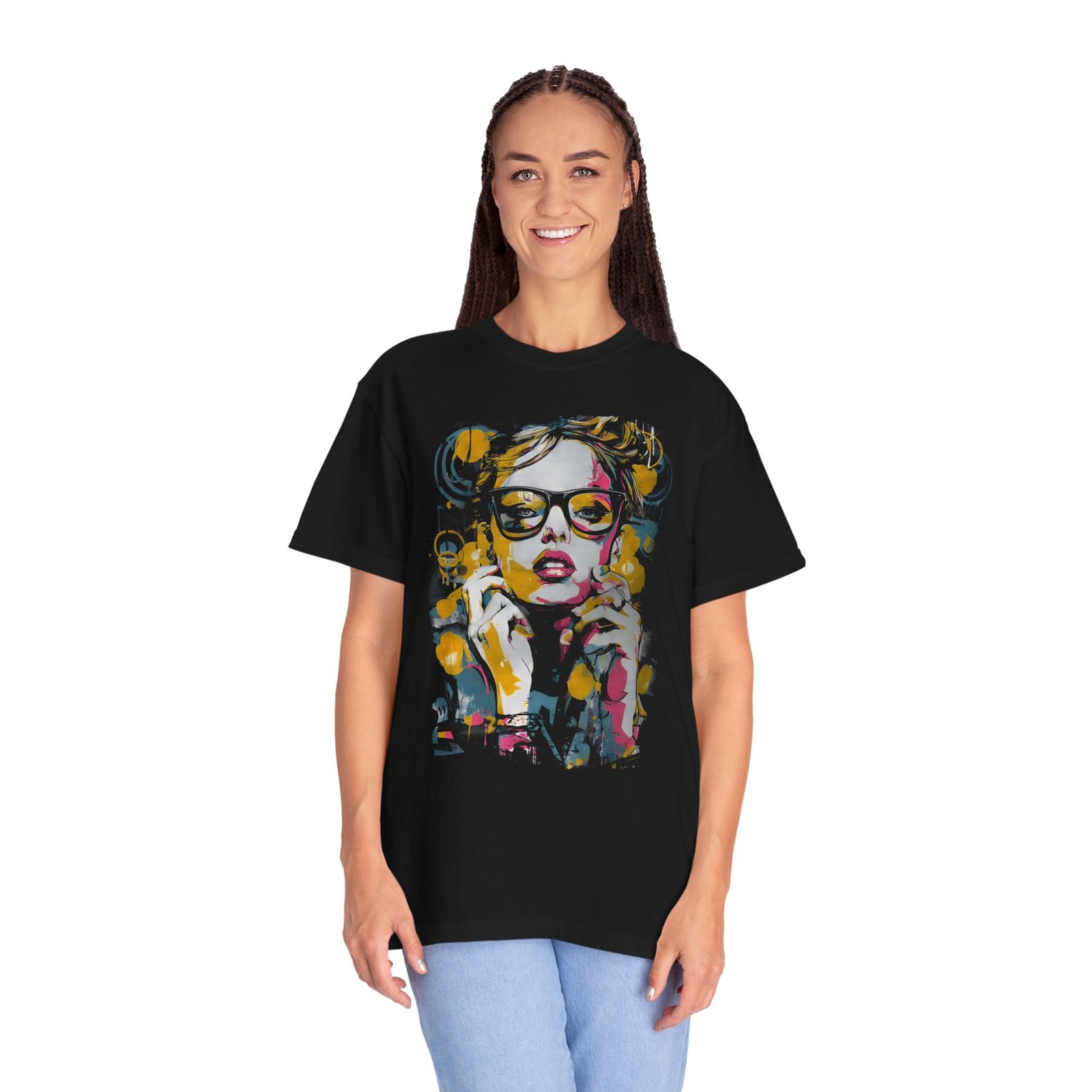 Pop Art Girl T-Shirt | Colorful Fashion Portrait Streetwear Graphic Tee - Image 2