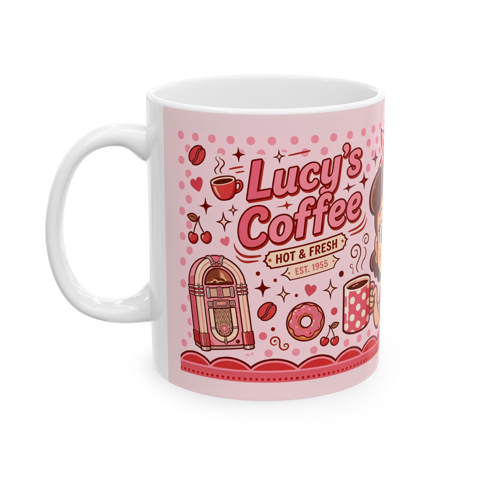Lucy Coffee Mug | Cute Retro Diner Girl Ceramic Coffee Mug - Image 3