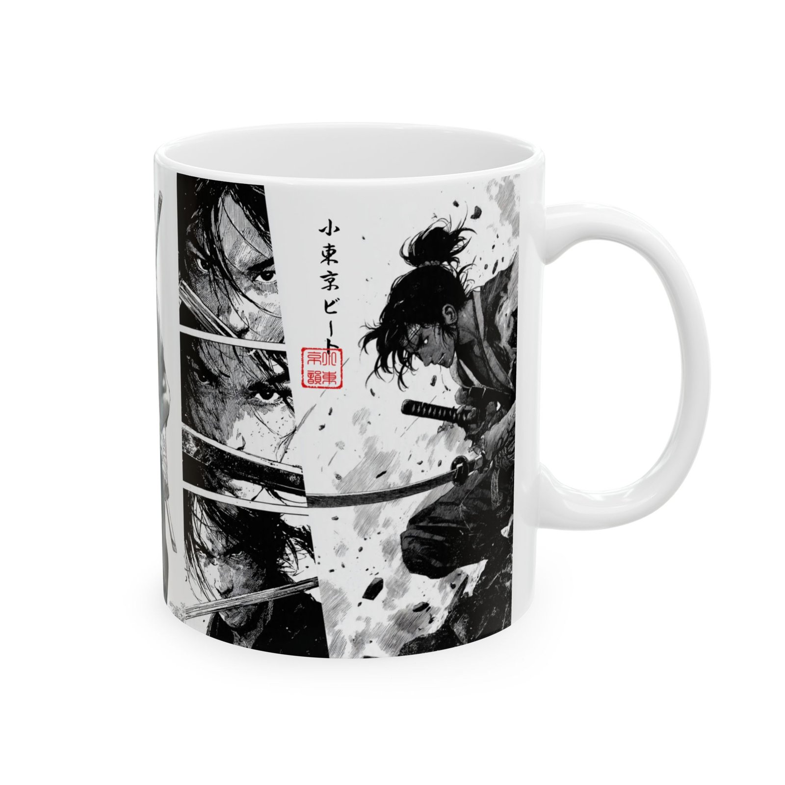 Japanese Samurai Manga Mug | Black & White Warrior Anime Coffee Mug - Image 4