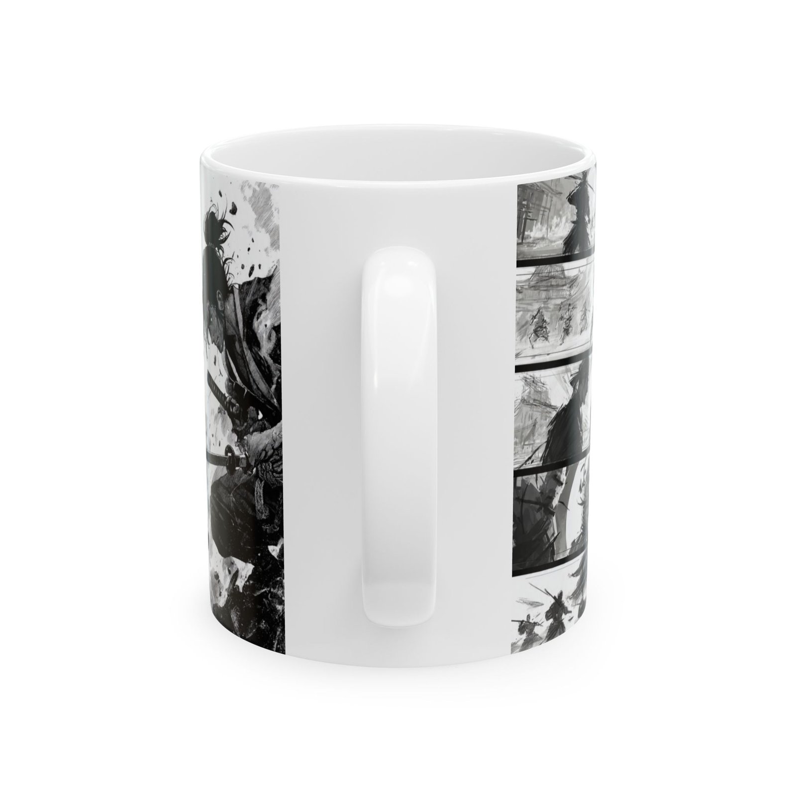 Japanese Samurai Manga Mug | Black & White Warrior Anime Coffee Mug - Image 2