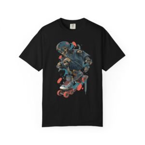 Double Sided Spooky Season Halloween T-Shirt | Roller Skate Skeleton Front Back Tee