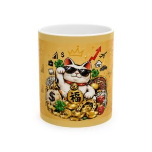 Lucky Cat Wealth Mug | Good Fortune Prosperity Ceramic Coffee Mug