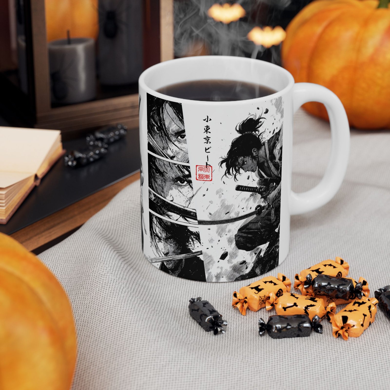 Japanese Samurai Manga Mug | Black & White Warrior Anime Coffee Mug - Image 7