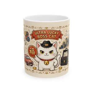 Ultra Lucky Boss Cat Mug | Success & Fortune Ceramic Coffee Mug
