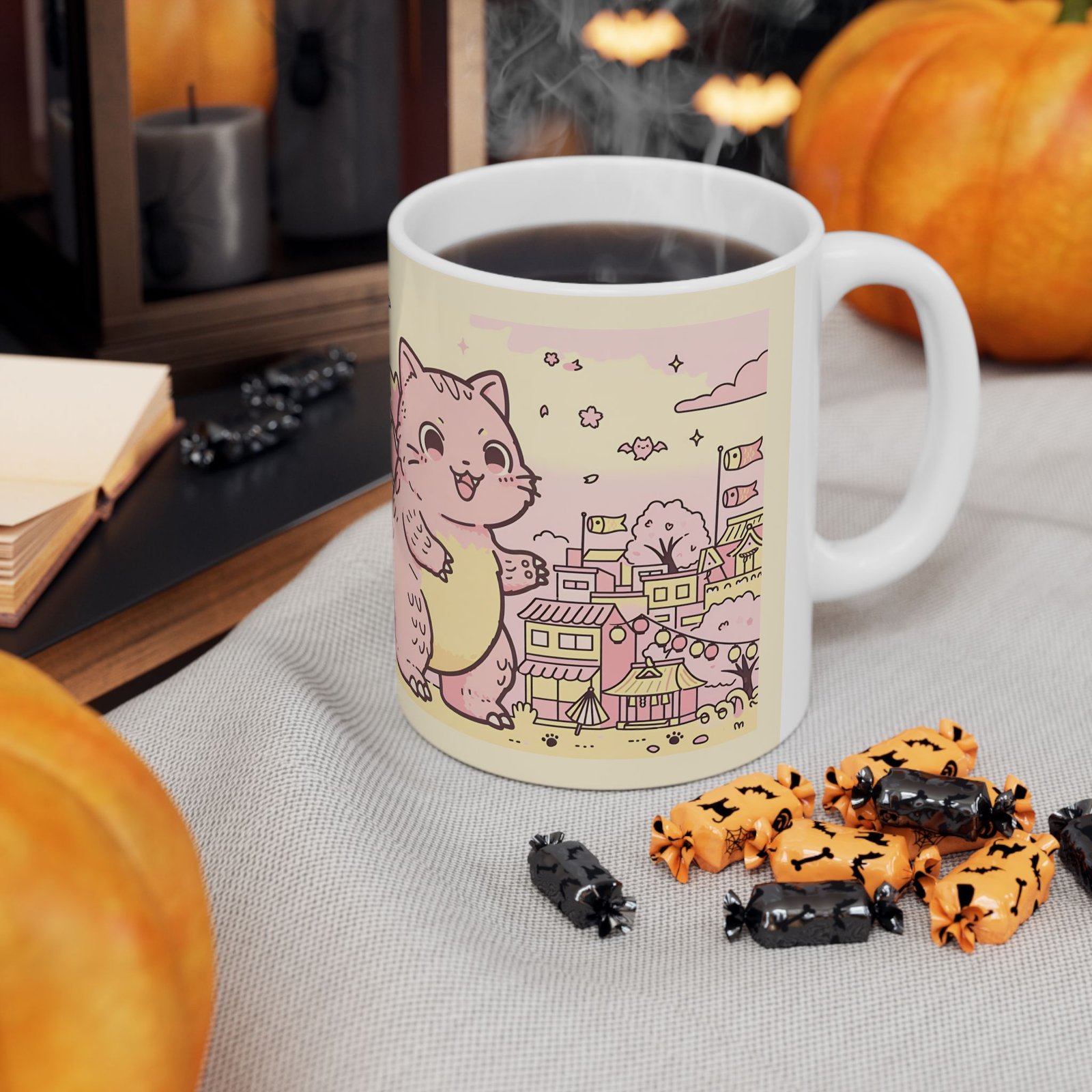 Kawaii Cat Monster Mug | Cute Catzilla Kaiju Ceramic Coffee Mug - Image 6