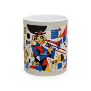 Cubist Jazz Mug | Geometric Music Art Ceramic Coffee Mug