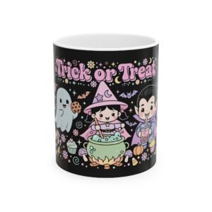 Kawaii Trick or Treat Mug | Cute Witch & Vampire Halloween Ceramic Mug