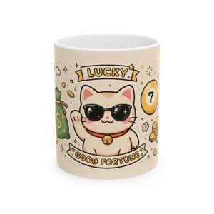 Lucky Good Fortune Mug | Lucky Maneki Neko Ceramic Coffee Mug