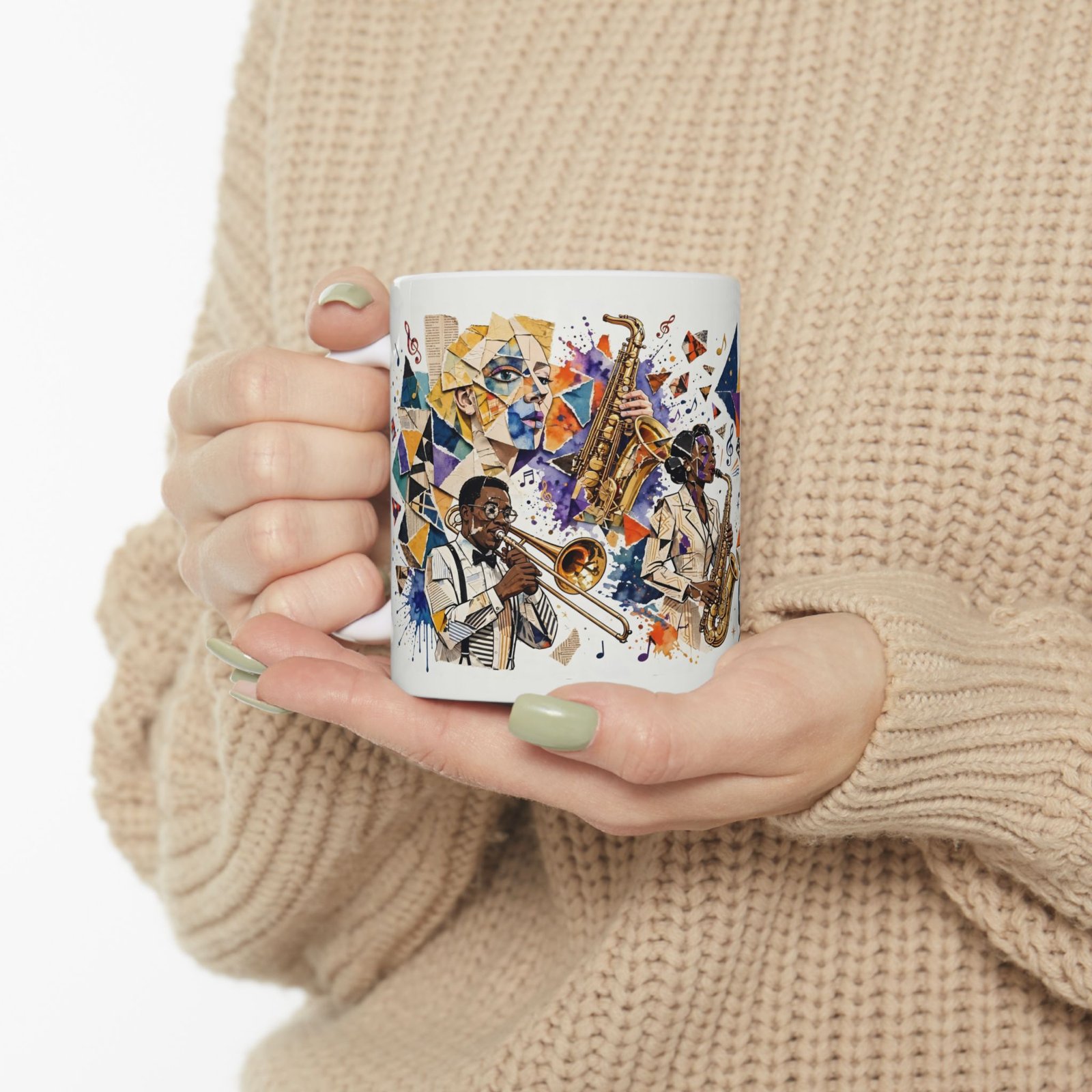 Jazz Collage Art Mug | Abstract Musician Ceramic Coffee Mug - Image 7