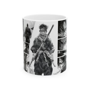 Japanese Samurai Manga Mug | Black & White Warrior Anime Coffee Mug