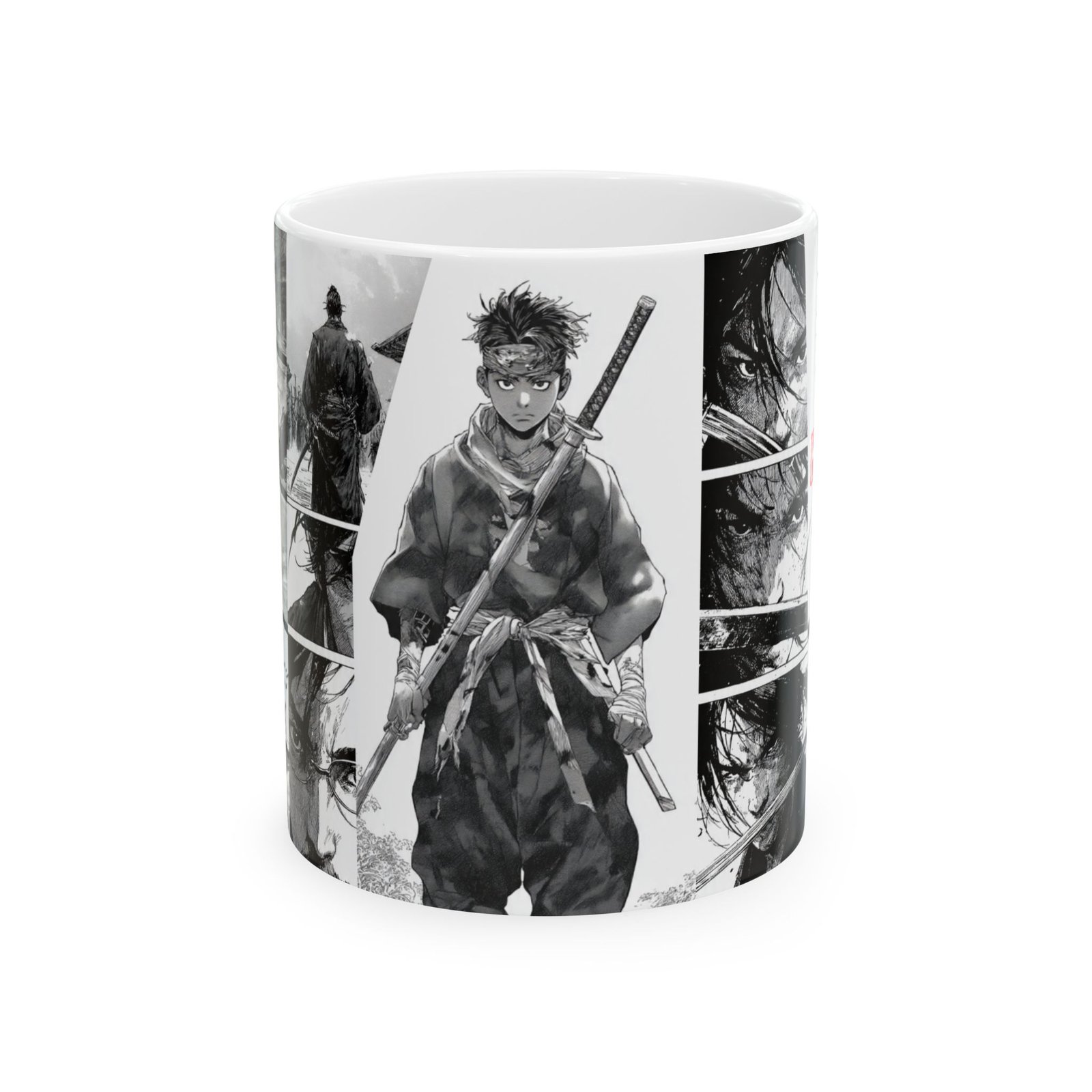 Japanese Samurai Manga Mug | Black & White Warrior Anime Coffee Mug