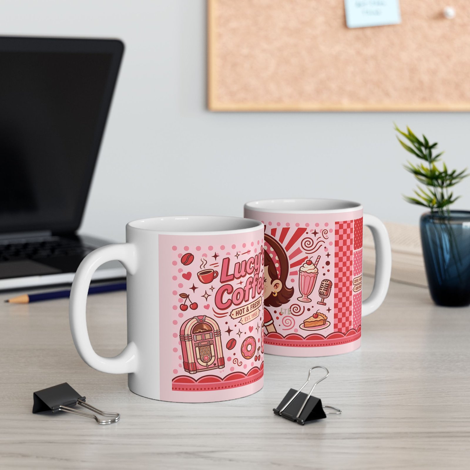 Lucy Coffee Mug | Cute Retro Diner Girl Ceramic Coffee Mug - Image 6