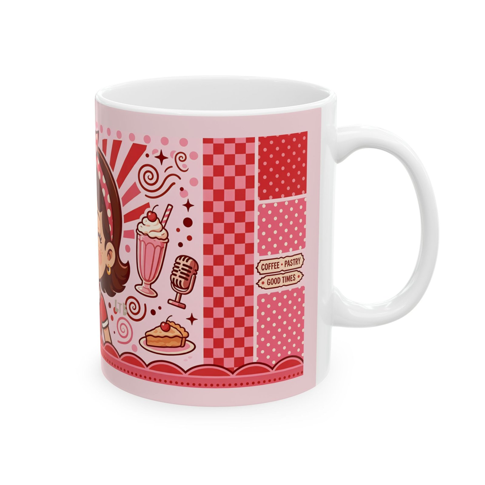 Lucy Coffee Mug | Cute Retro Diner Girl Ceramic Coffee Mug - Image 4