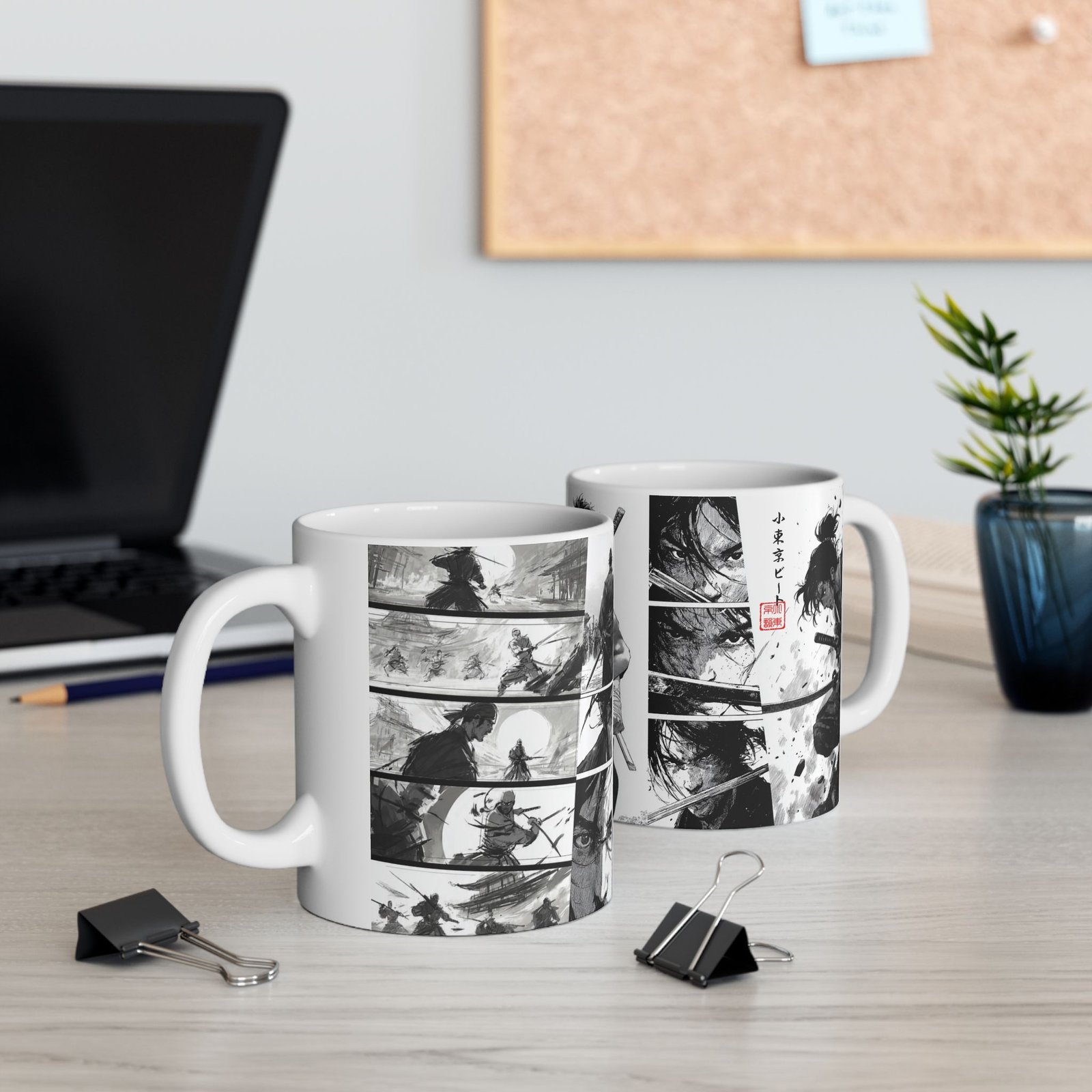 Japanese Samurai Manga Mug | Black & White Warrior Anime Coffee Mug - Image 5