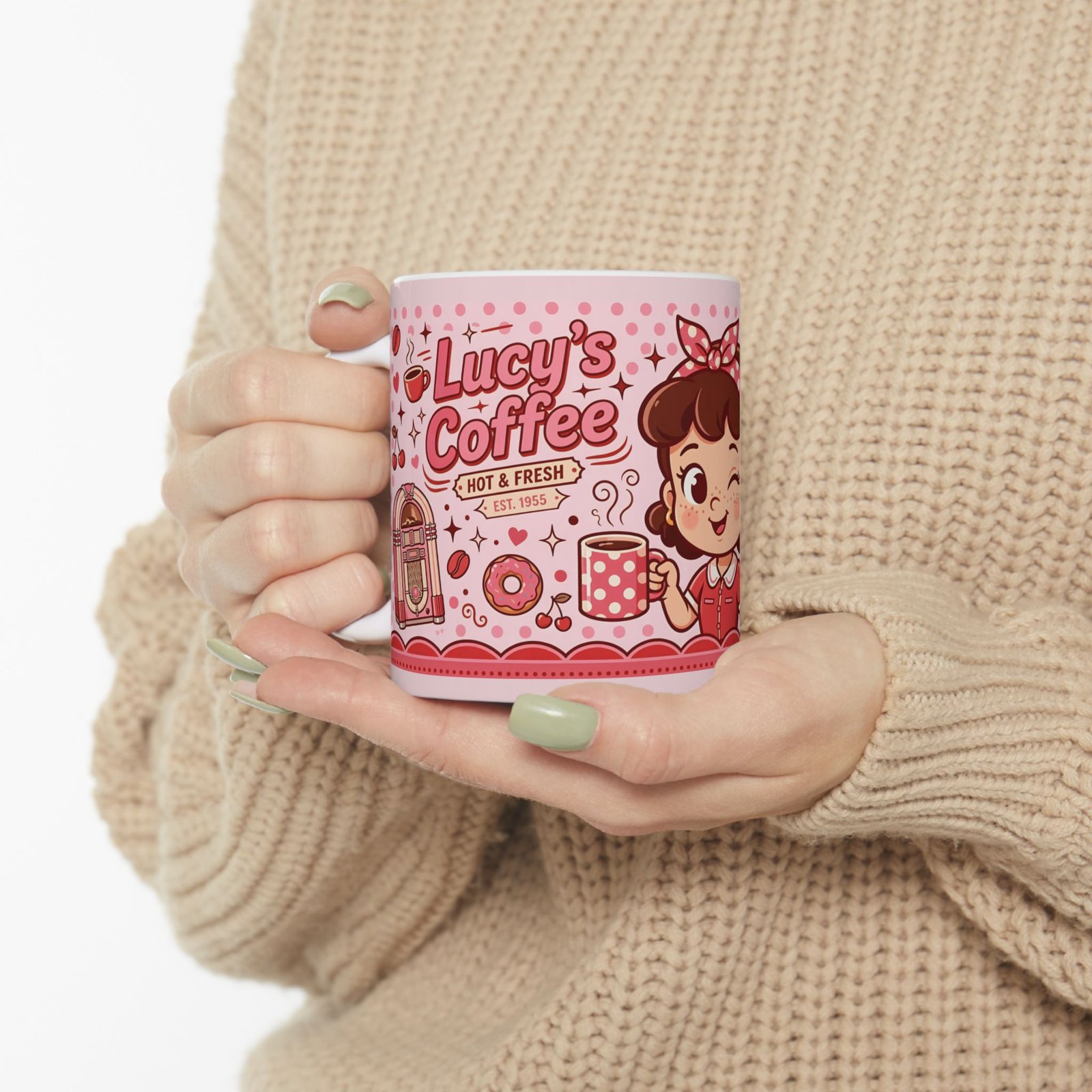 Lucy Coffee Mug | Cute Retro Diner Girl Ceramic Coffee Mug - Image 7