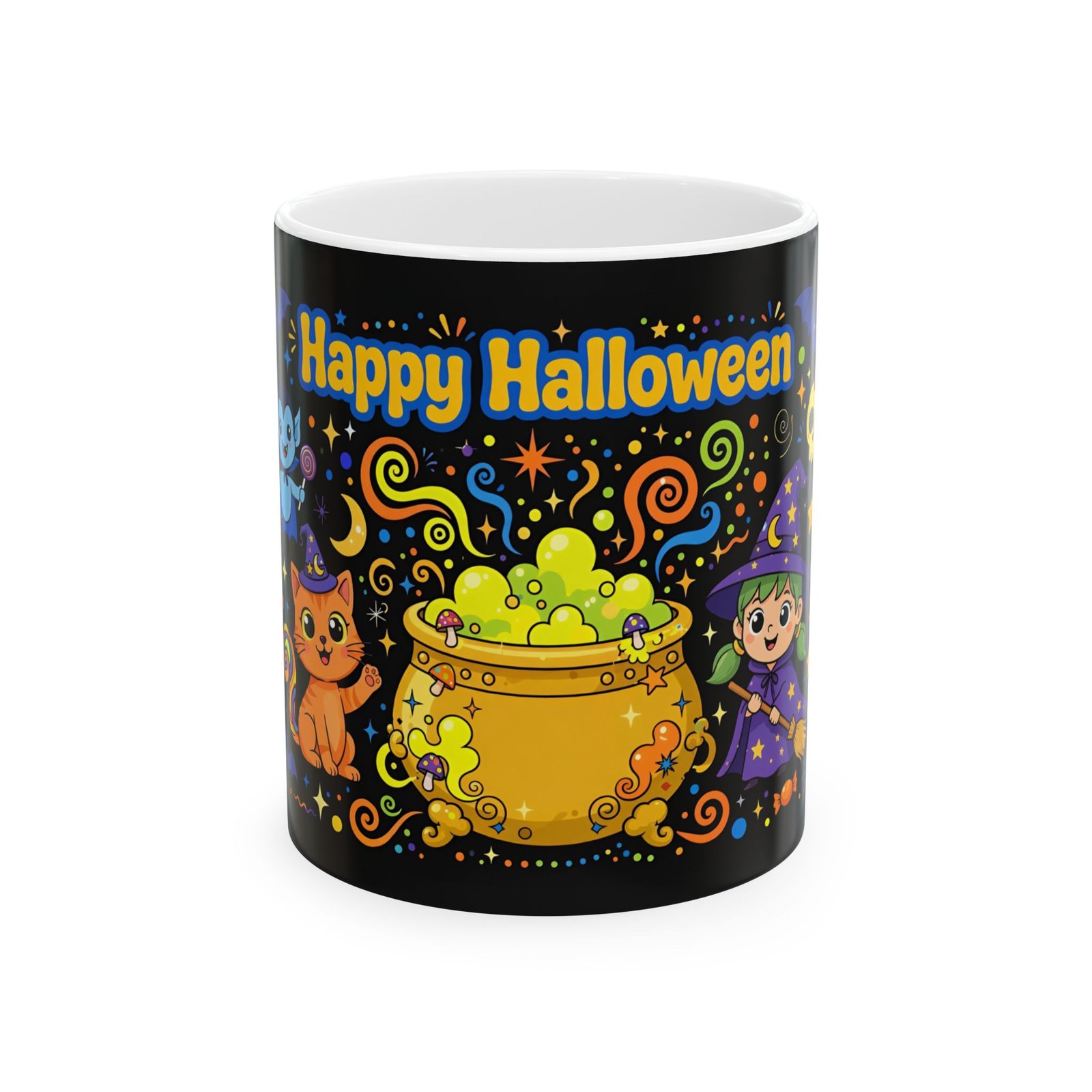 Happy Halloween Cauldron Mug | Cute Witch Ghost Ceramic Coffee Mug