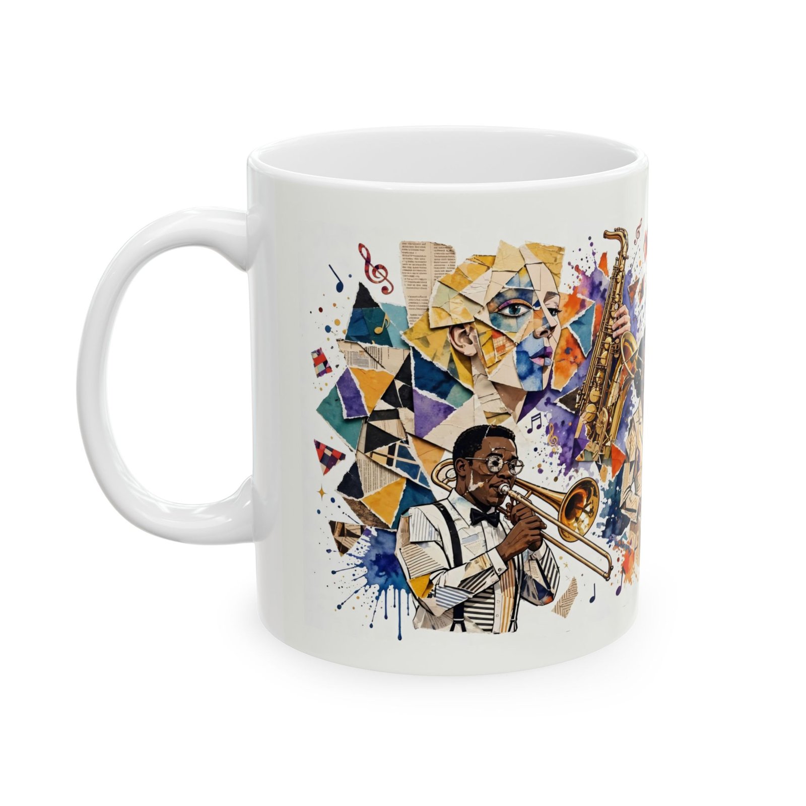 Jazz Collage Art Mug | Abstract Musician Ceramic Coffee Mug - Image 3