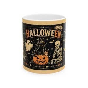 Halloween Black Cat Mug | Witch Cat Pumpkin Skeleton Ceramic Coffee Mug