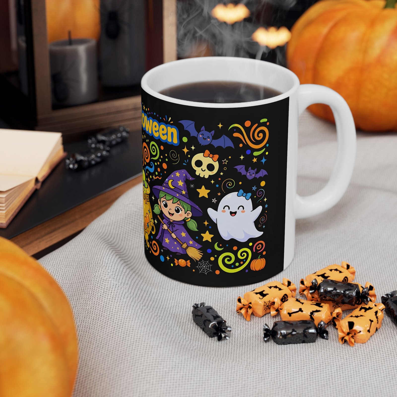 Happy Halloween Cauldron Mug | Cute Witch Ghost Ceramic Coffee Mug - Image 6