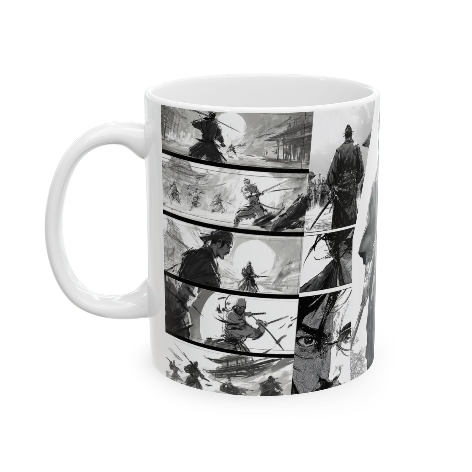 Japanese Samurai Manga Mug | Black & White Warrior Anime Coffee Mug - Image 3
