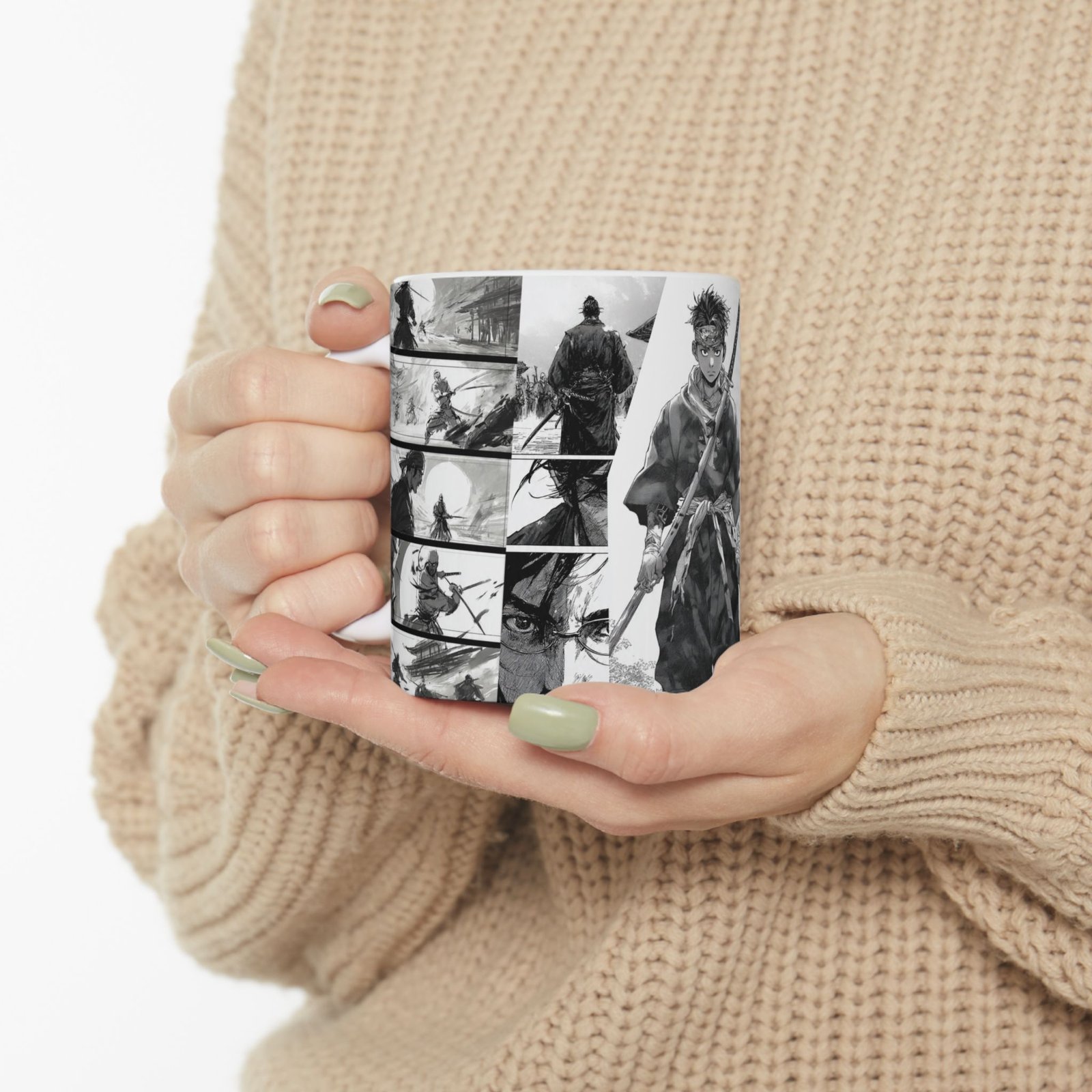 Japanese Samurai Manga Mug | Black & White Warrior Anime Coffee Mug - Image 6